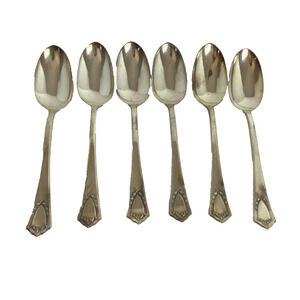 Antique R & B Large Spoons Soup Spoons Lot of 6 Silverplate? Shield Floral